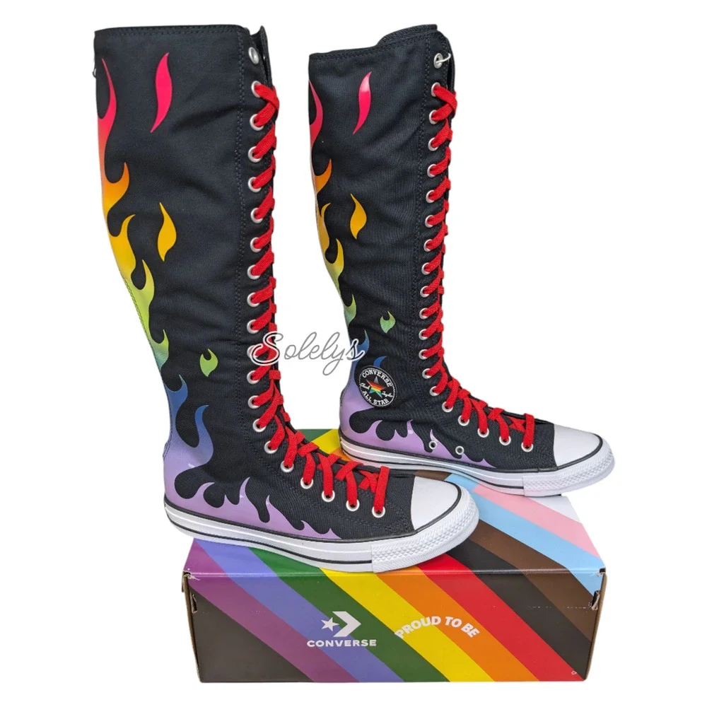 Converse PRIDE XXHI Rainbow Flame Knee High Sneaker Boot Limited Edition M11 W13 - Picture 8 of 11